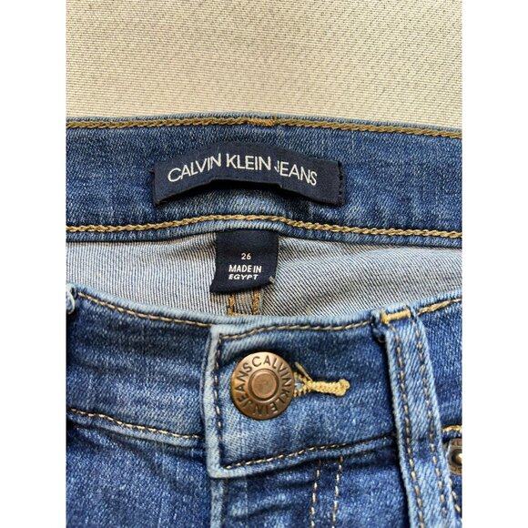 Calvin Klein Women's High Rise Slim Jeans Raw Hem Stretch Size 26 Blue Denim - Picture 3 of 11